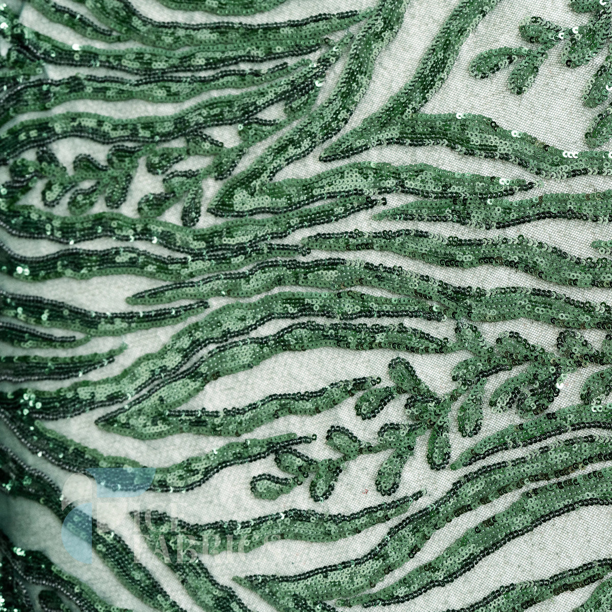 Wild Vine 4 Way Stretch Sequin Fabric on Mesh