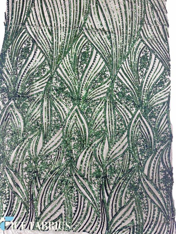 Hunter Green Stretch Sequin Fabric On Mesh