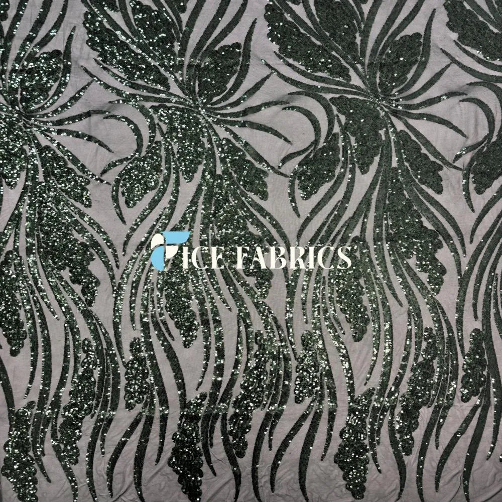 Hunter Green Feather Stretch Sequin Fabric