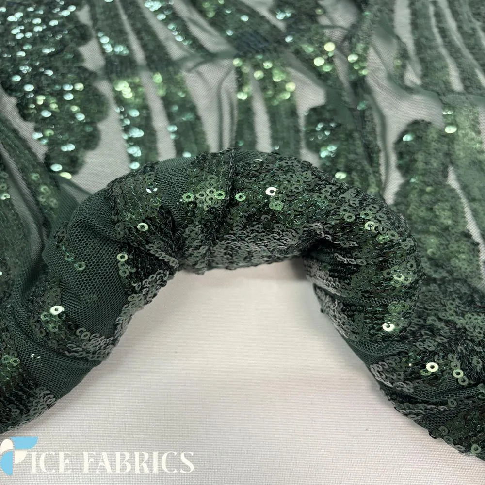 Hunter Green Feather Stretch Sequin Fabric