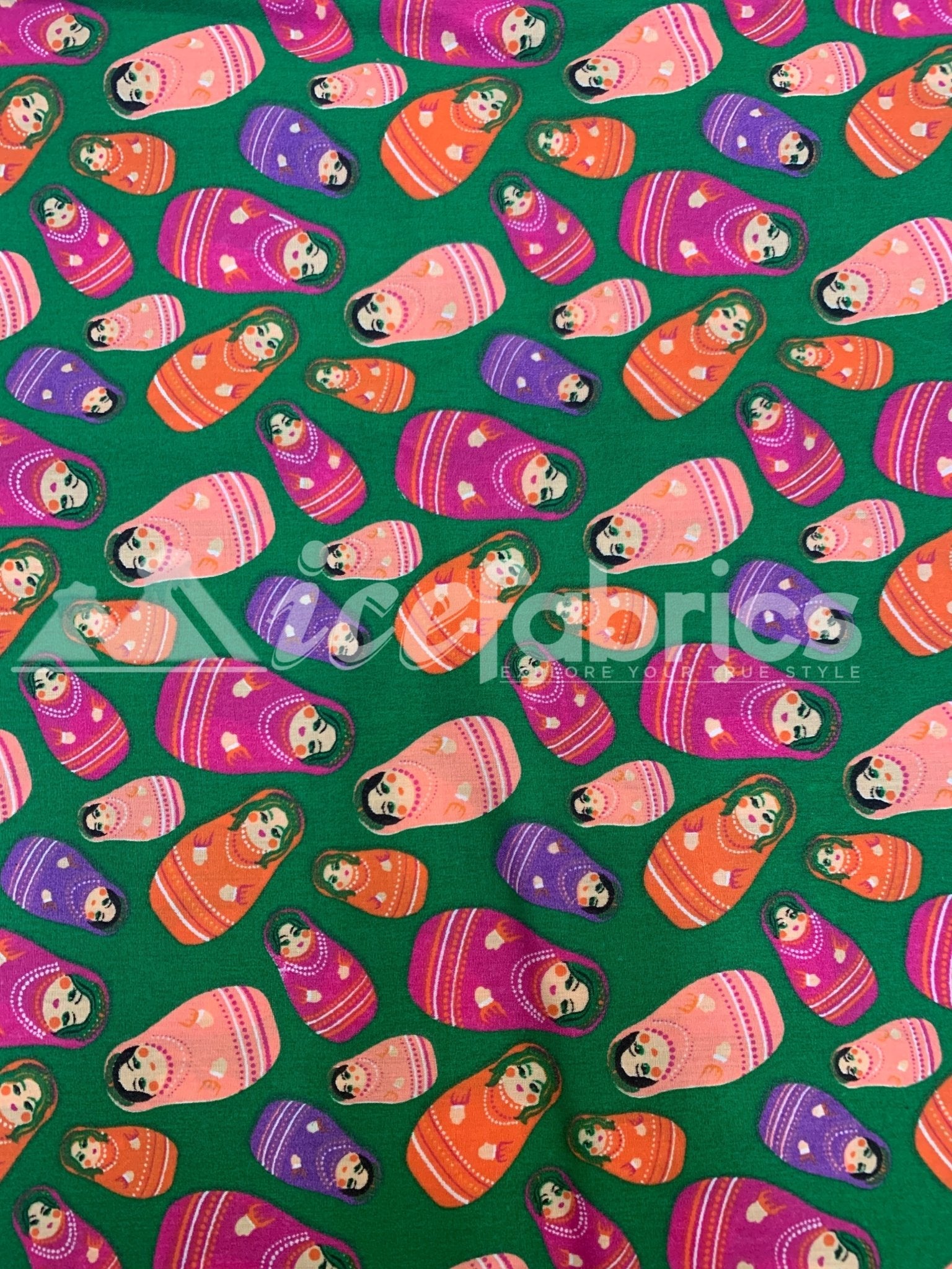 Hunter Green Russian Doll Print Poly Cotton Fabric By The Yard
