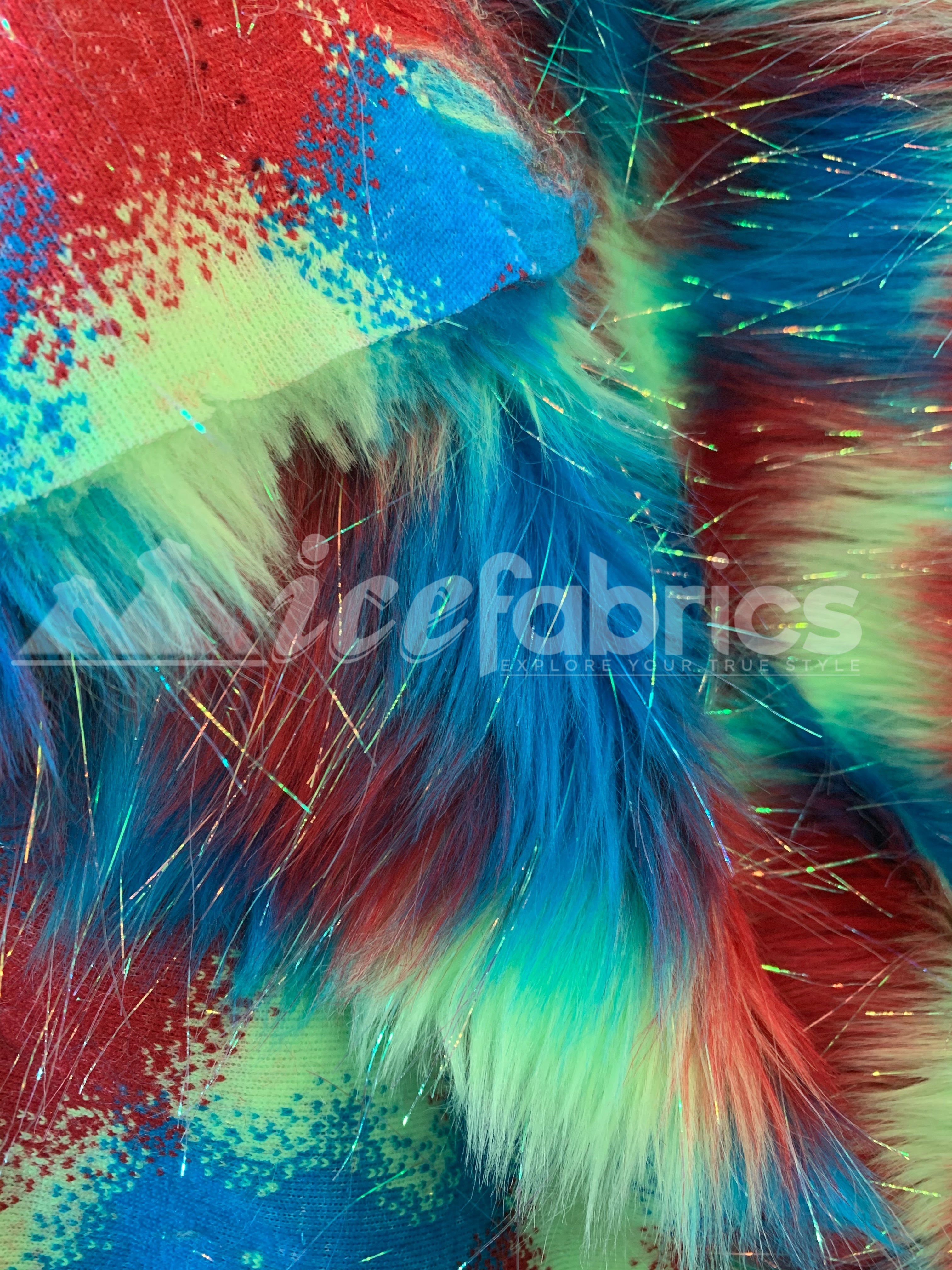 3 Tone Rainbow Tinsel 3.5" long Pile Red, Blue, and Green Faux Fur Fabric By The YardICEFABRICICE FABRICSBy The Yard (60 inches Wide)3 Tone Rainbow Tinsel 3.5" long Pile Red, Blue, and Green Faux Fur Fabric By The Yard ICEFABRIC