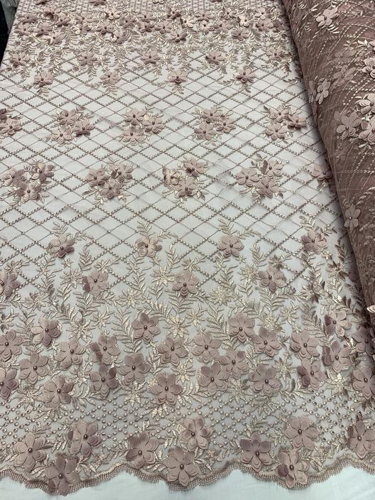3D Floral Pearl Beaded Embroidery Lace Fabric | Mesh FabricICEFABRICICE FABRICSDusty Rose3D Floral Pearl Beaded Embroidery Lace Fabric | Mesh Fabric ICEFABRIC |Dusty rose