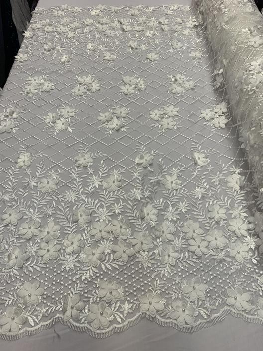 3D Floral Pearl Beaded Embroidery Lace Fabric | Mesh FabricICEFABRICICE FABRICSIvory3D Floral Pearl Beaded Embroidery Lace Fabric | Mesh Fabric ICEFABRIC |Ivory
