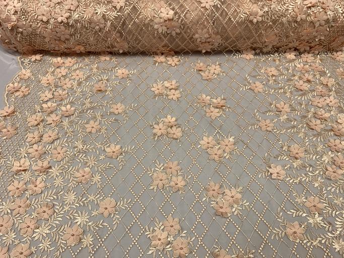 3D Floral Pearl Beaded Embroidery Lace Fabric | Mesh FabricICEFABRICICE FABRICSPeach3D Floral Pearl Beaded Embroidery Lace Fabric | Mesh Fabric ICEFABRIC |Peach