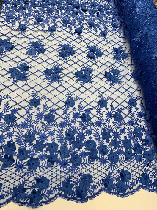 3D Floral Pearl Beaded Embroidery Lace Fabric | Mesh FabricICEFABRICICE FABRICSRoyal Blue3D Floral Pearl Beaded Embroidery Lace Fabric | Mesh Fabric ICEFABRIC |Royal Blue