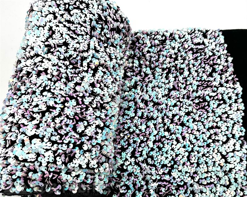Luxury Stretch Velvet Sequin Fabric All Over Full SequinICE FABRICSICE FABRICSIridescent White Blue on Black VelvetBy The Yard (60 inches Wide)Luxury Stretch Velvet Sequin Fabric all Over Full Sequin ICE FABRICS
