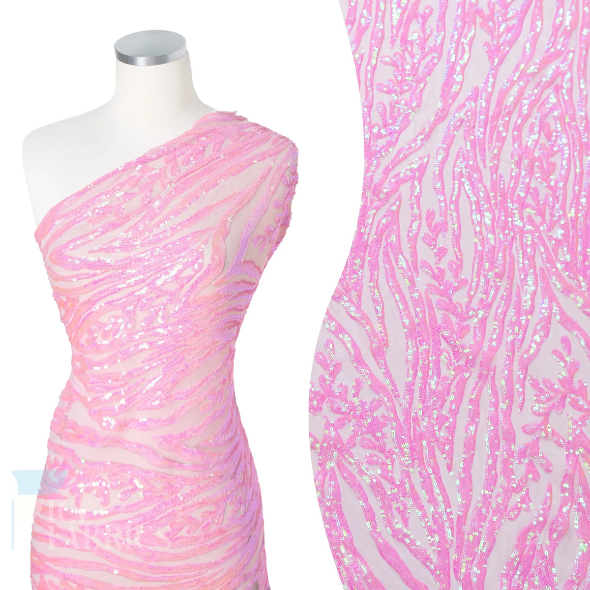 Wild Vine 4 Way Stretch Sequin Fabric on Mesh