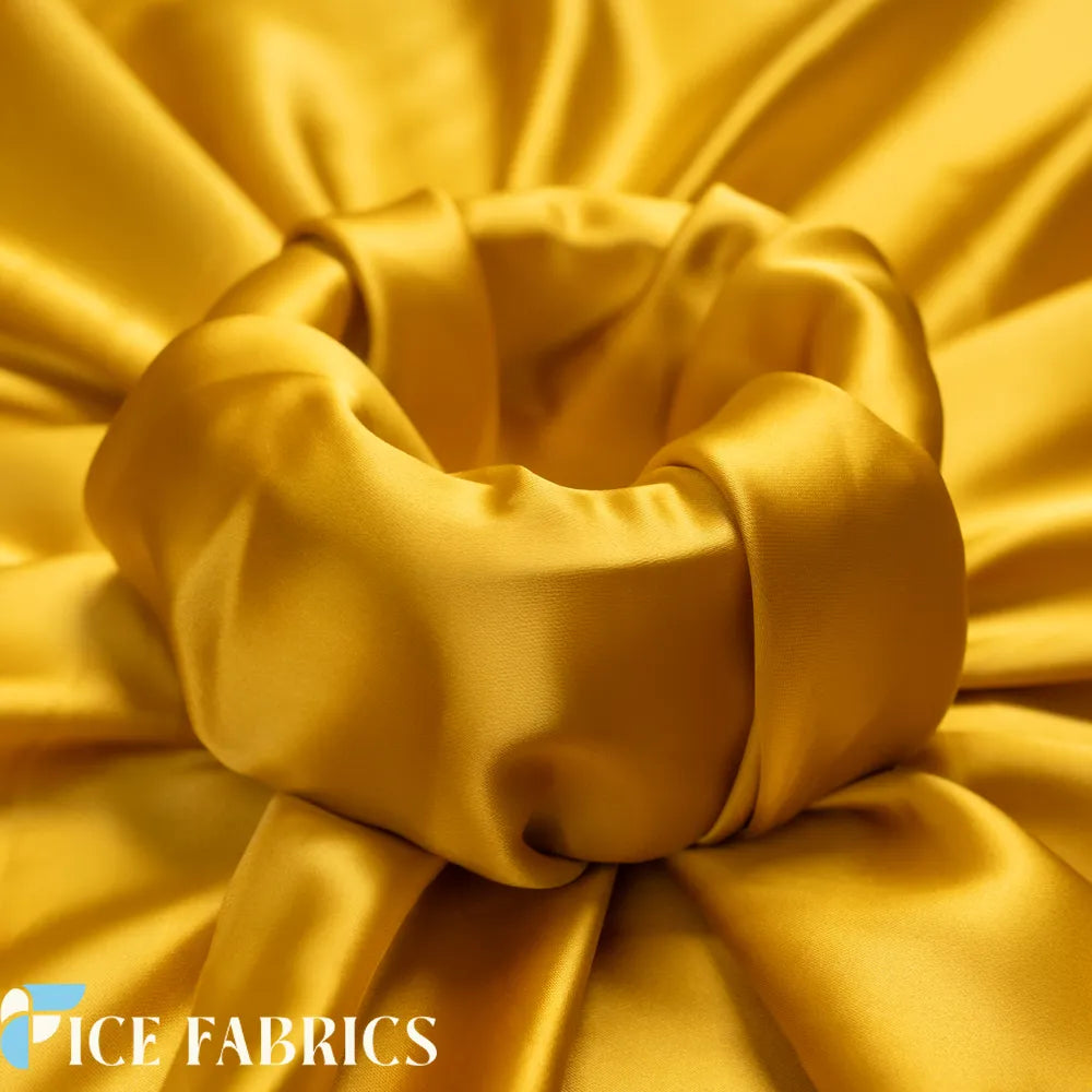 Mustard Gold Luxury Silk Stretch Satin Fabric