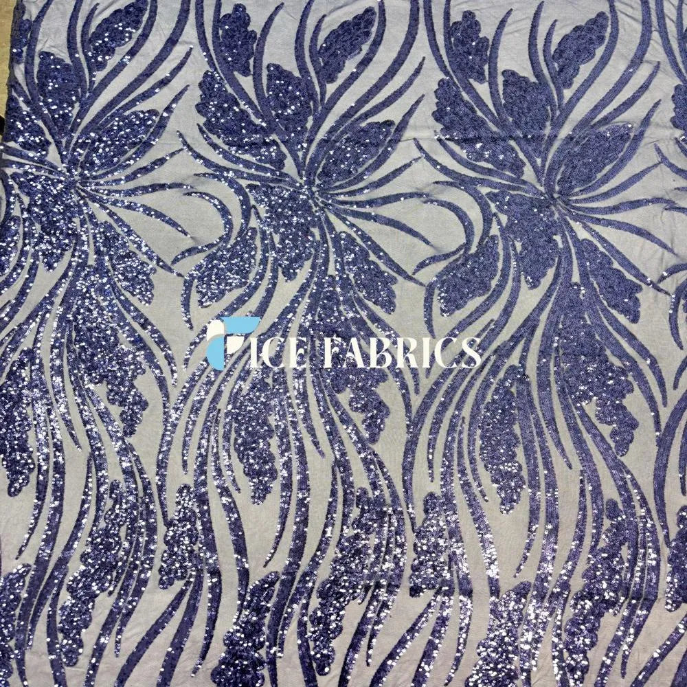 Navy Blue Feather Stretch Sequin Fabric
