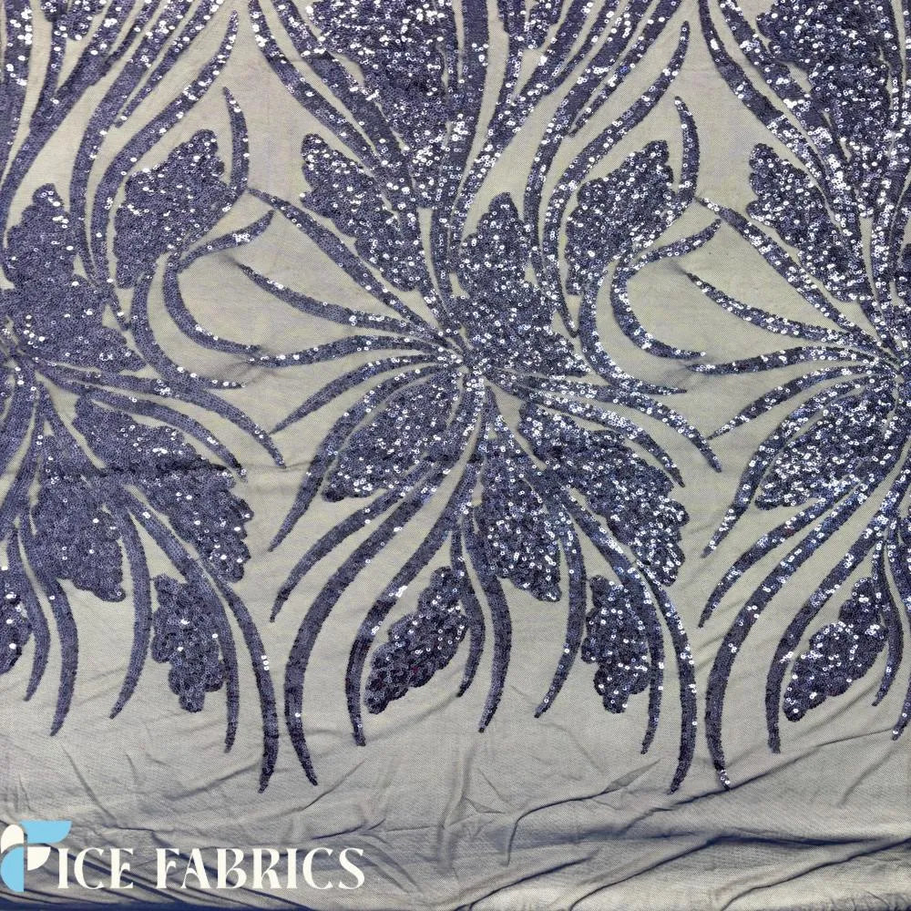 Navy Blue Feather Stretch Sequin Fabric Wholesale