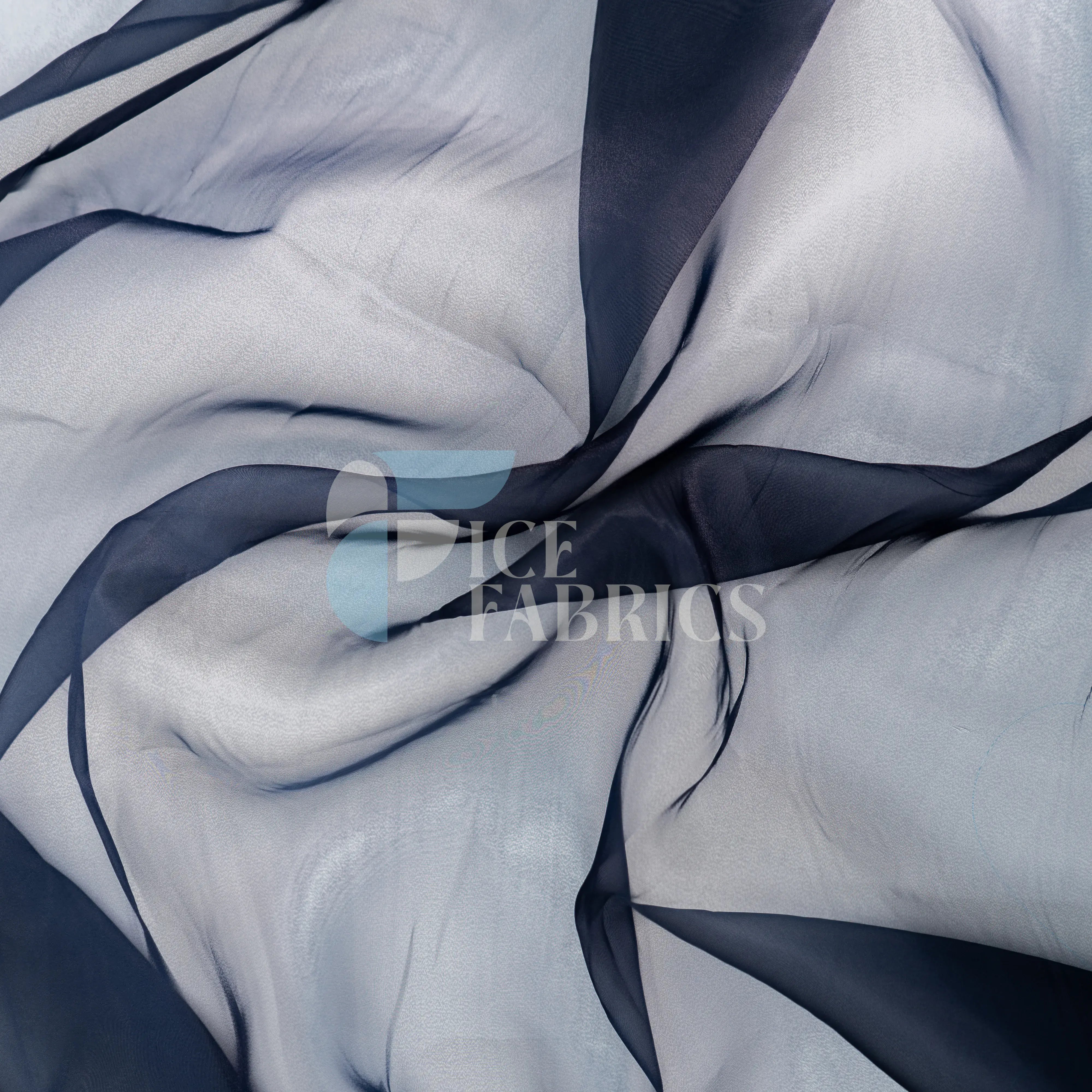 Navy Blue Crystal Sheer Organza Fabric By The Yard