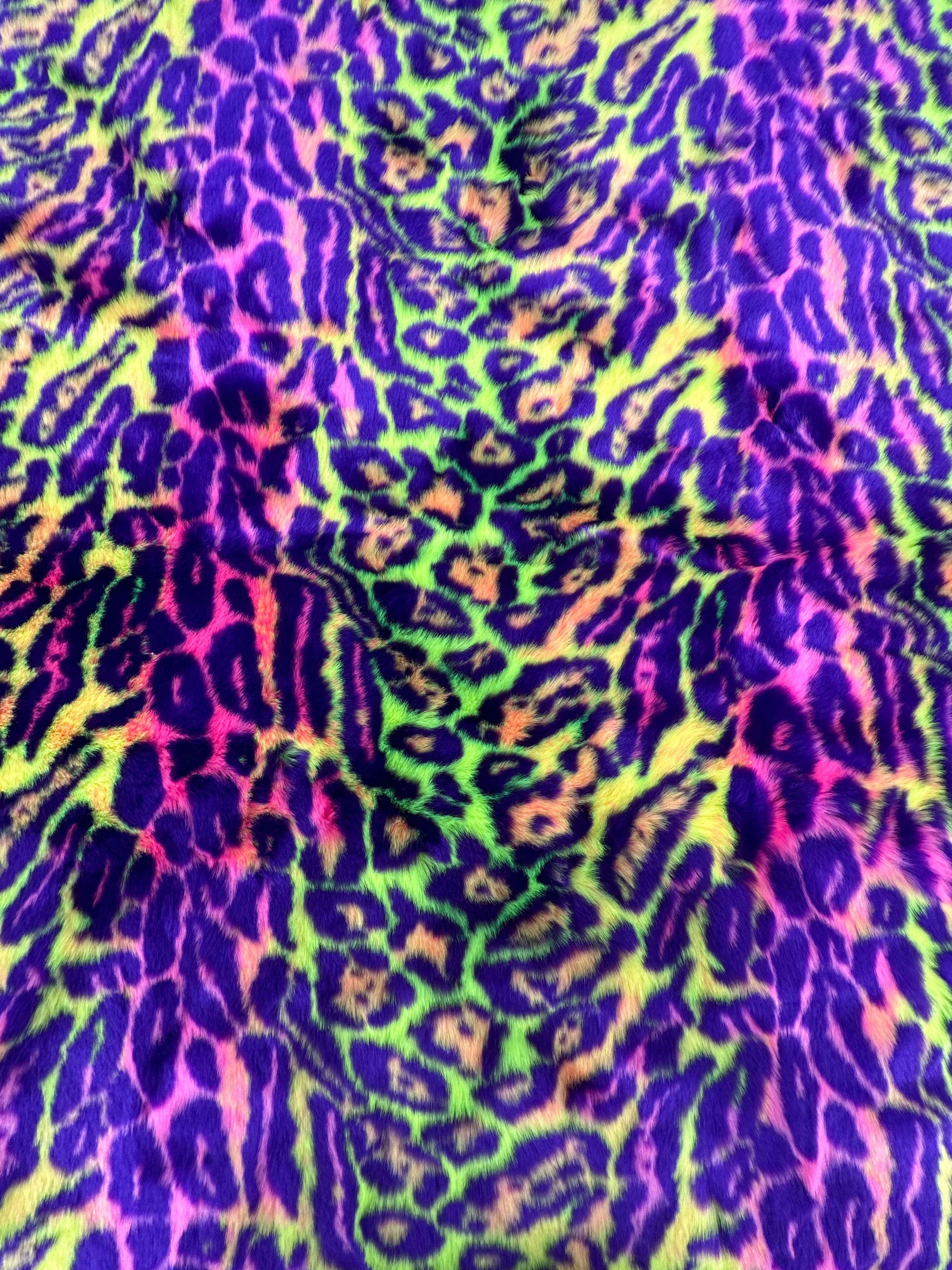 Neon Green Purple Leopard Short pile Faux Fur Fabric By The Yard