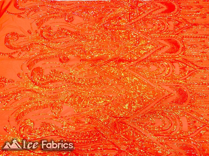 African Sequin Fabric 4 Way Spandex Stretch Sequin FabricICE FABRICSICE FABRICSNeon OrangeBy The Yard (60" Wide)African Sequin Fabric 4 Way Spandex Stretch Sequin Fabric ICE FABRICS Neon Orange