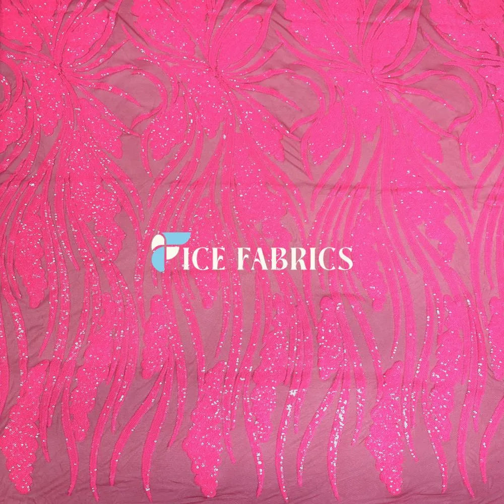 Neon Pink Feather Stretch Sequin Fabric
