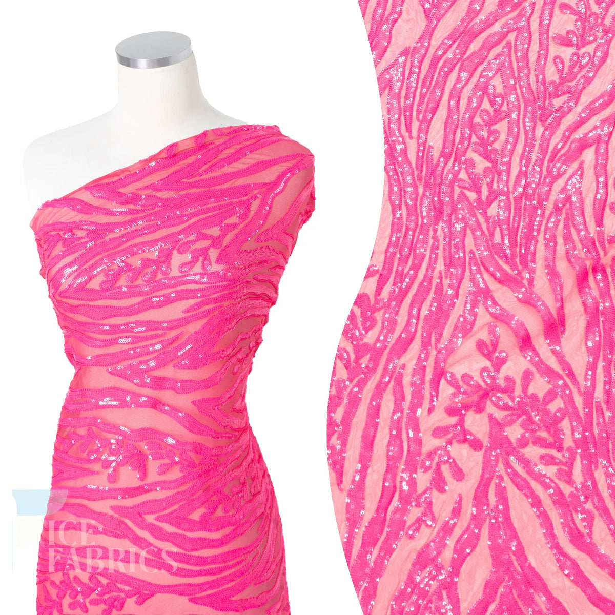 Wild Vine 4 Way Stretch Sequin Fabric on Mesh