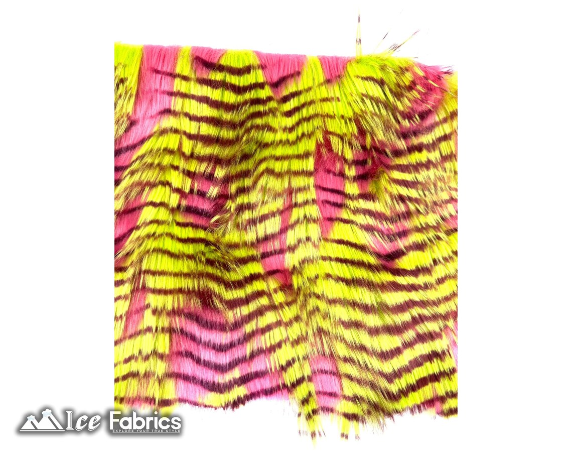 Neon Pink Faux Fake Fur Feathered Bird Long Pile Fabric | Faux Fur Material