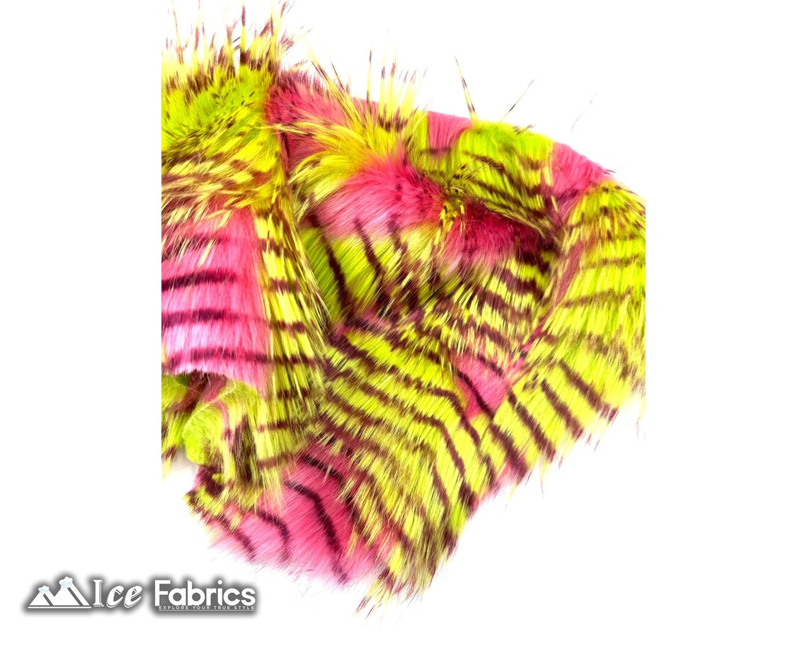 Neon Pink Faux Fake Fur Feathered Bird Long Pile Fabric | Faux Fur Material