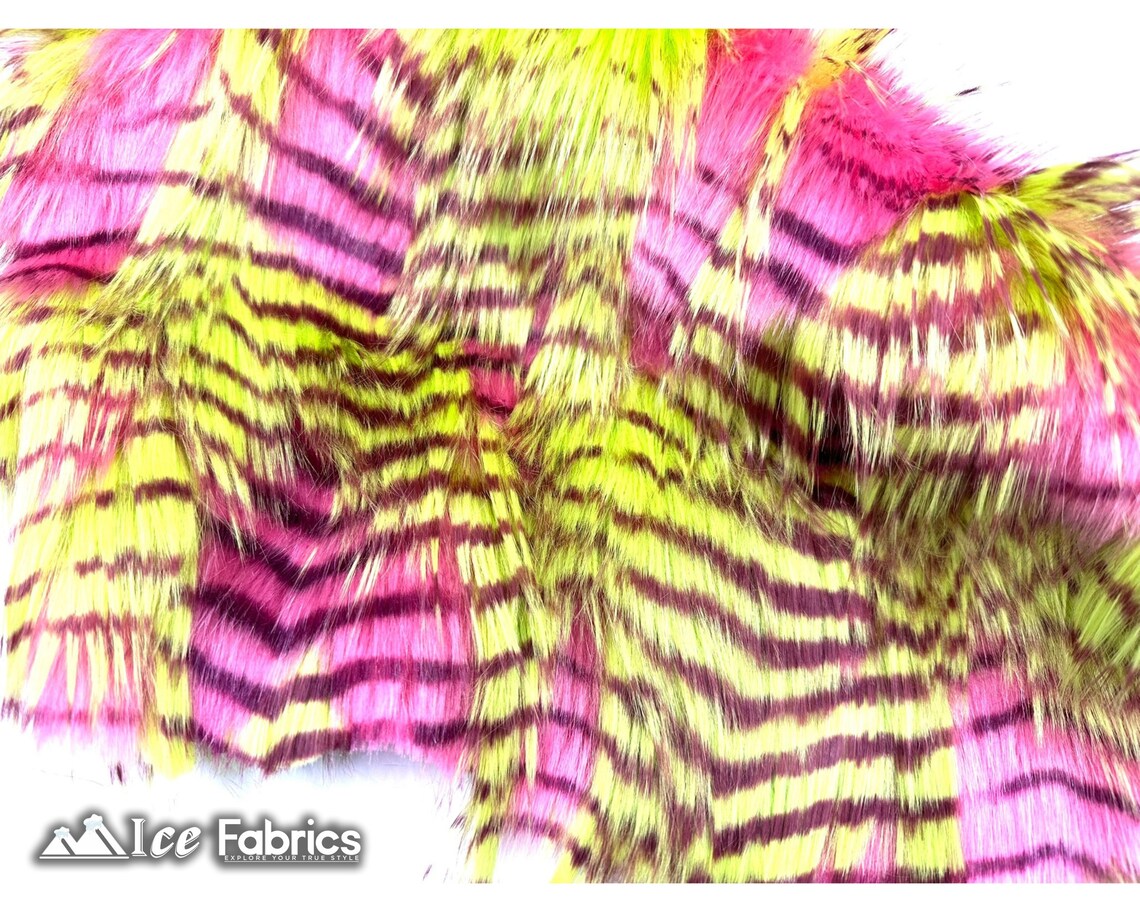 Neon Pink Faux Fake Fur Feathered Bird Long Pile Fabric | Faux Fur Material