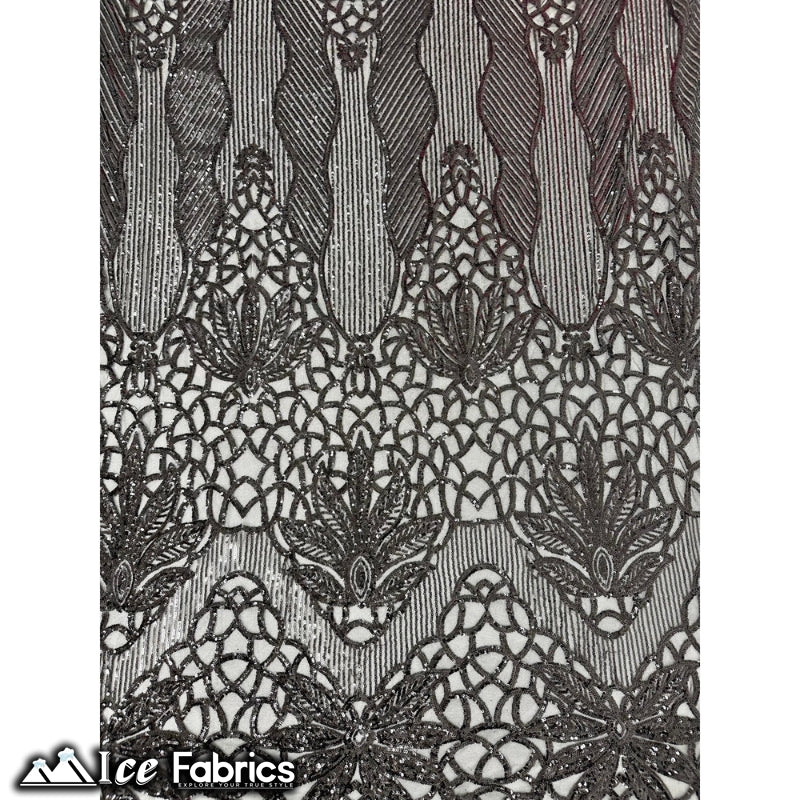 New Geometric 4 Way Stretch Sequin Fabric (20 Colors) ICE FABRICS Black