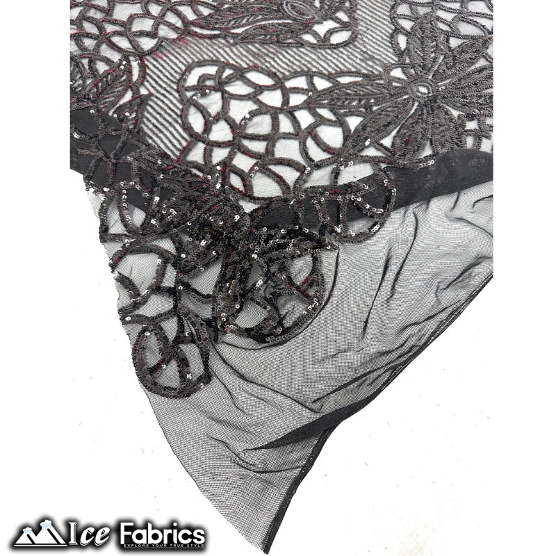 New Geometric 4 Way Stretch Sequin Fabric (20 Colors) ICE FABRICS Black
