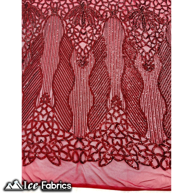 New Geometric 4 Way Stretch Sequin Fabric (20 Colors) ICE FABRICS Burgundy