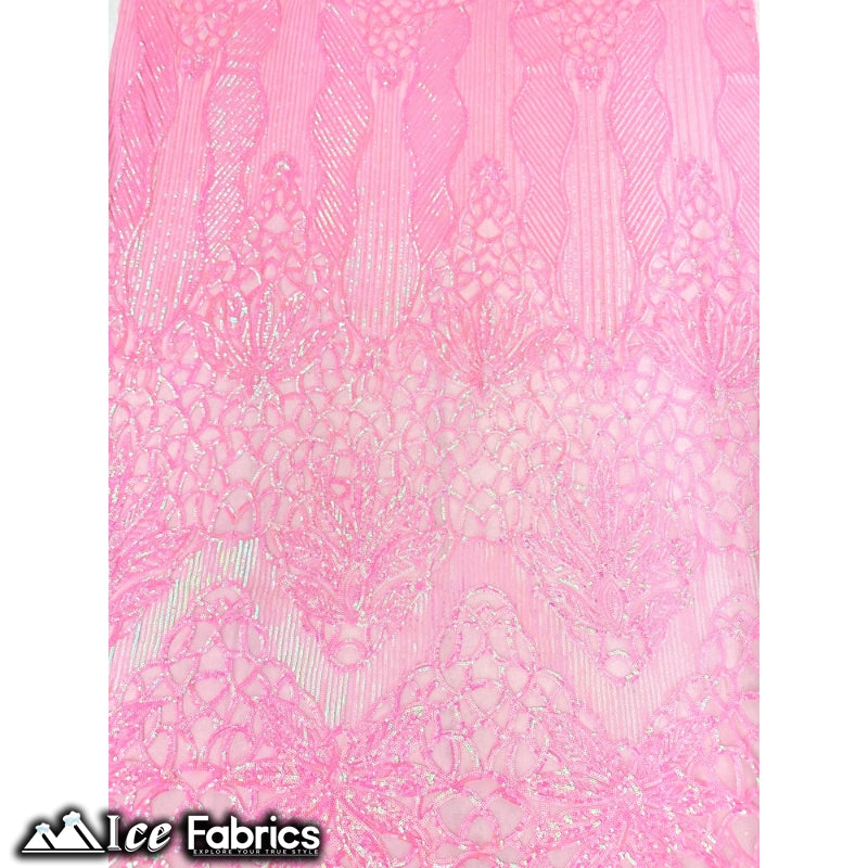 New Geometric 4 Way Stretch Sequin Fabric (20 Colors) ICE FABRICS Candy Pink
