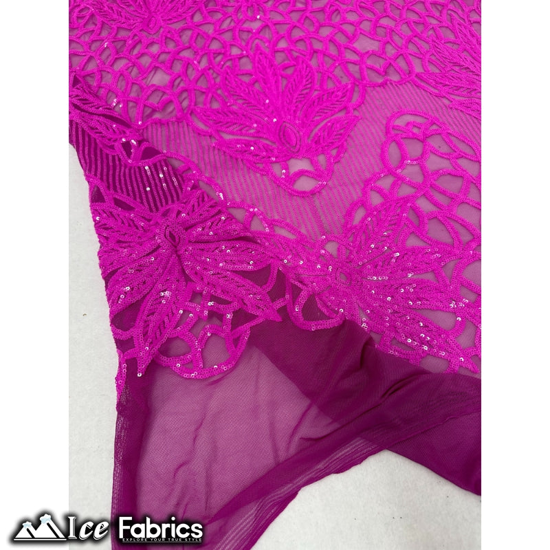 New Geometric 4 Way Stretch Sequin Fabric (20 Colors) ICE FABRICS Fuchsia