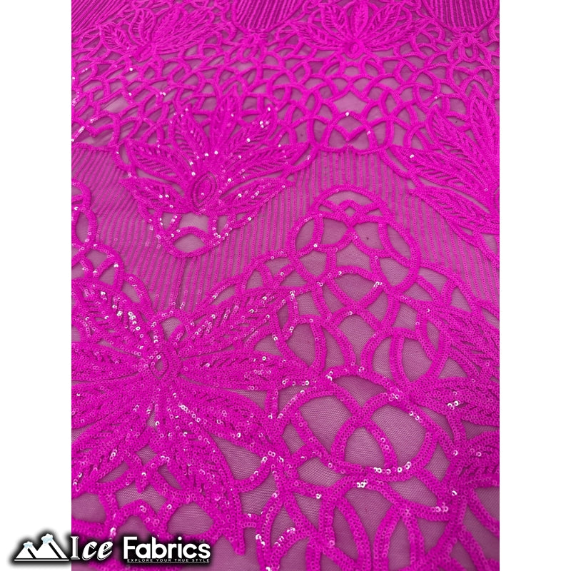 New Geometric 4 Way Stretch Sequin Fabric (20 Colors) ICE FABRICS Fuchsia
