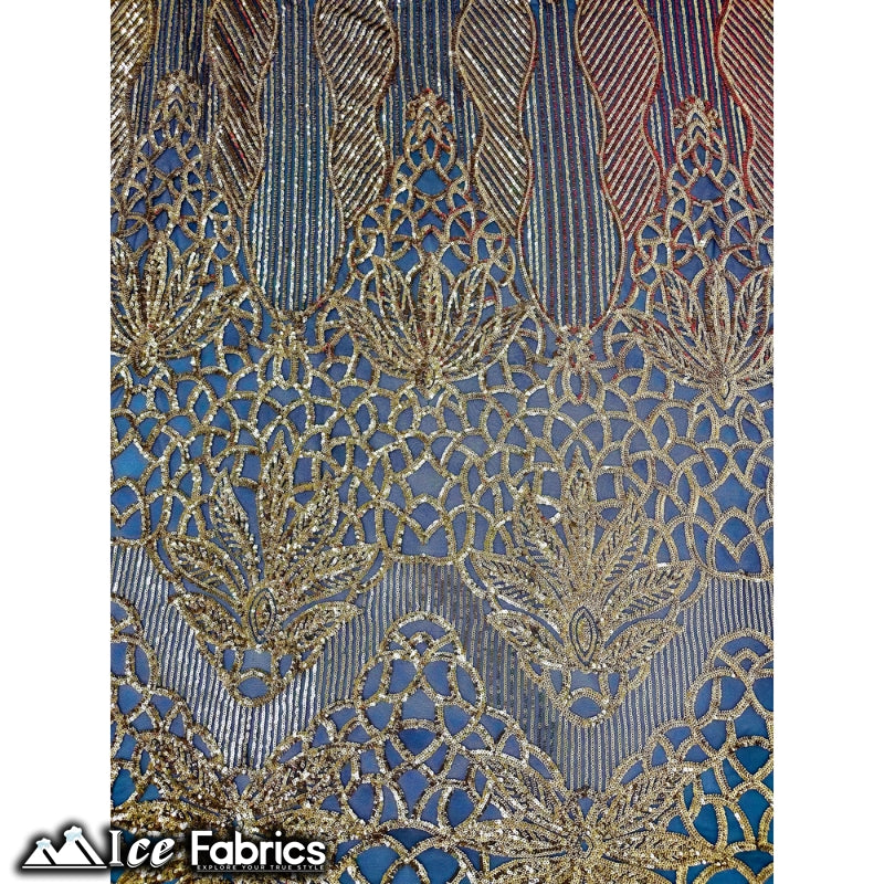 New Geometric 4 Way Stretch Sequin Fabric (20 Colors) ICE FABRICS Gold on Black