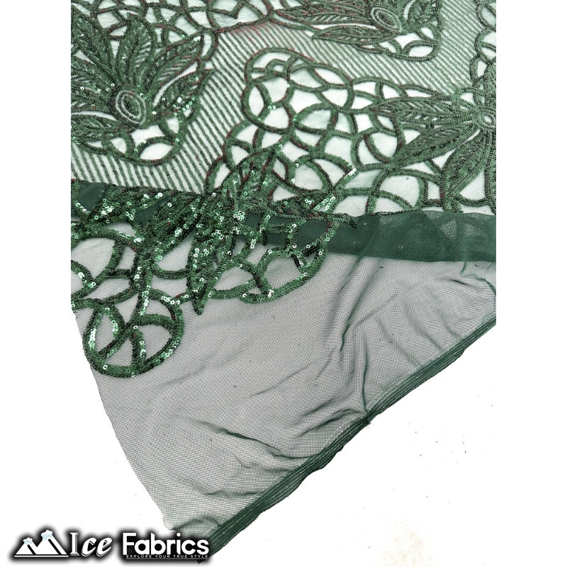 New Geometric 4 Way Stretch Sequin Fabric (20 Colors) ICE FABRICS Hunter Green