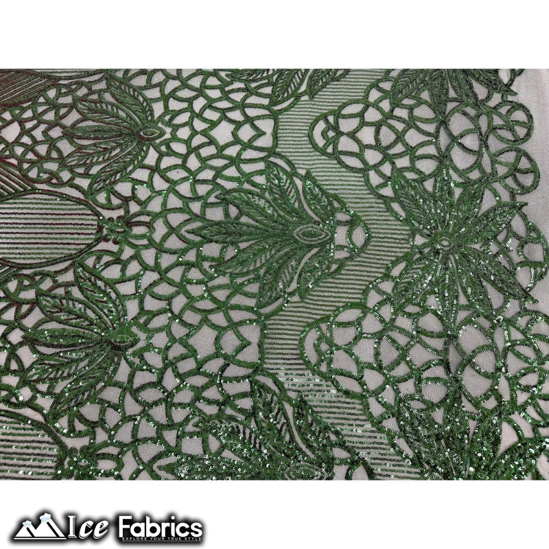 New Geometric 4 Way Stretch Sequin Fabric (20 Colors) ICE FABRICS Hunter Green