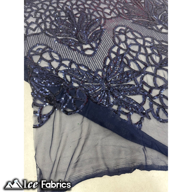 New Geometric 4 Way Stretch Sequin Fabric (20 Colors) ICE FABRICS Navy Blue