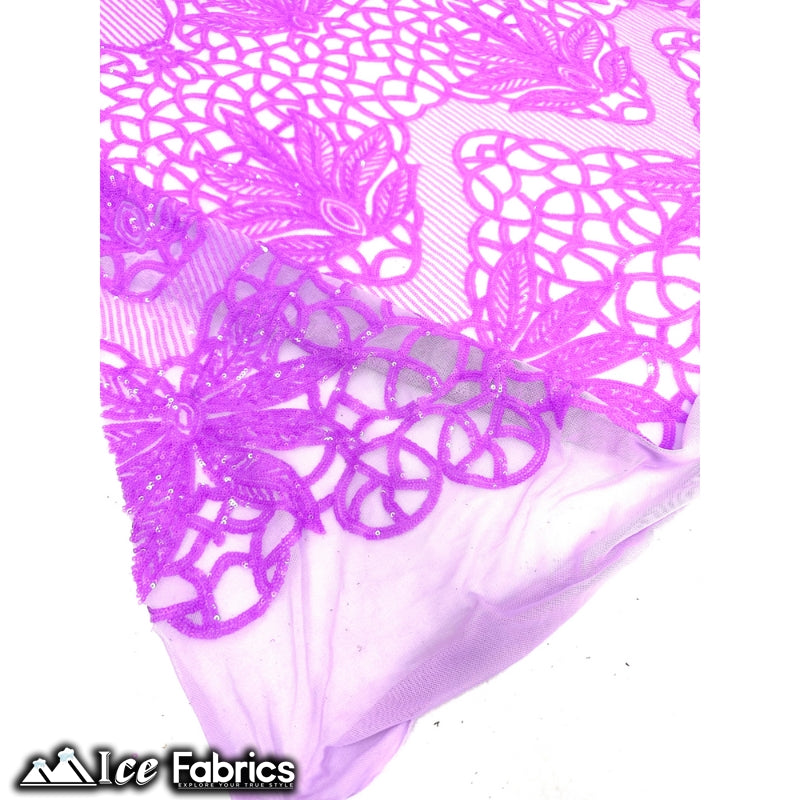 New Geometric 4 Way Stretch Sequin Fabric (20 Colors) ICE FABRICS Neon Lavender