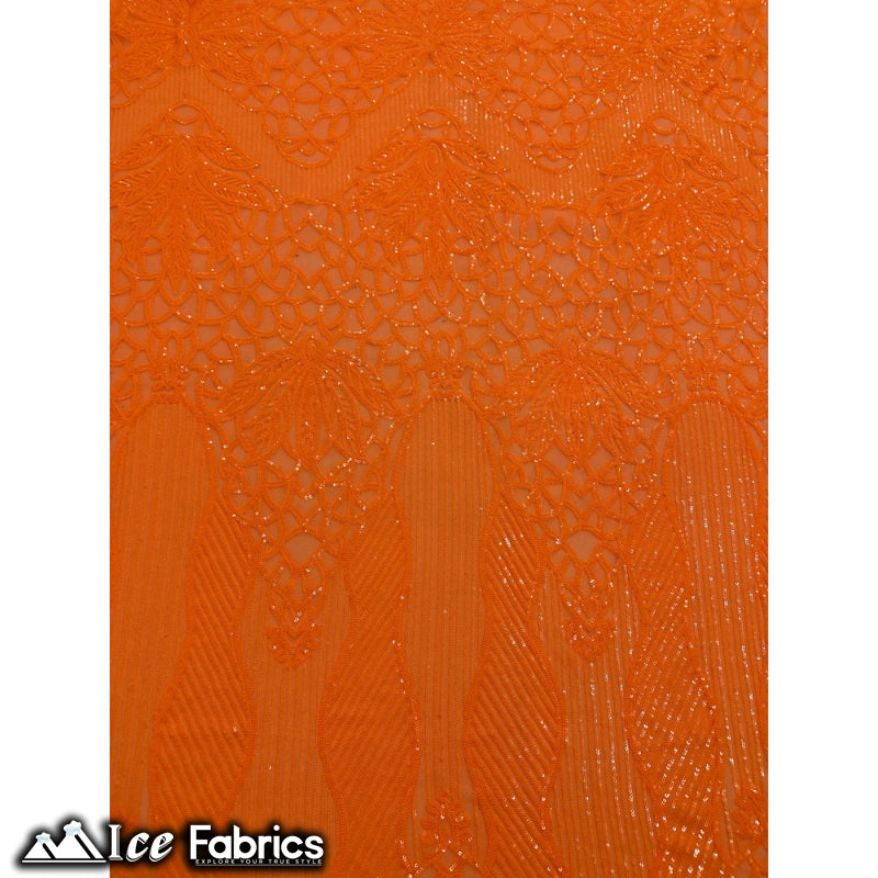 New Geometric 4 Way Stretch Sequin Fabric (20 Colors) ICE FABRICS Neon Orange