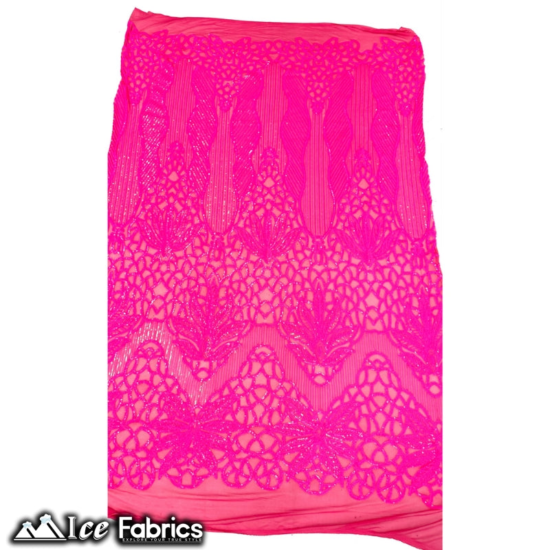 New Geometric 4 Way Stretch Sequin Fabric (20 Colors) ICE FABRICS Neon Pink
