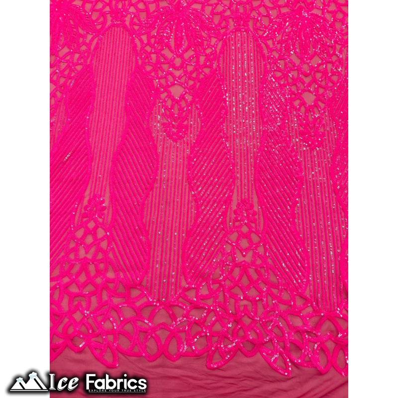 New Geometric 4 Way Stretch Sequin Fabric (20 Colors) ICE FABRICS Neon Pink