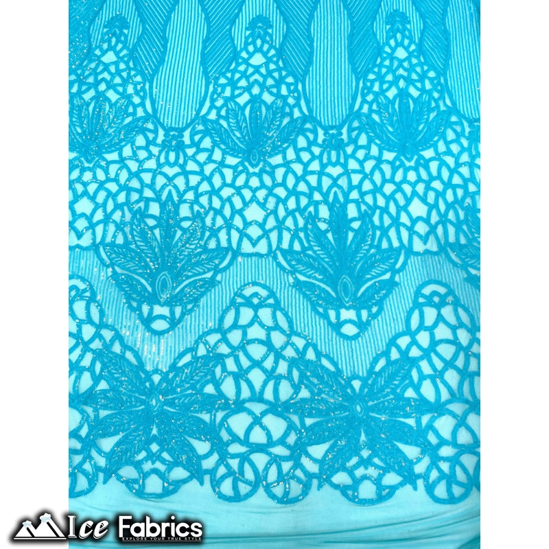 New Geometric 4 Way Stretch Sequin Fabric (20 Colors) ICE FABRICS Neon Turquoise