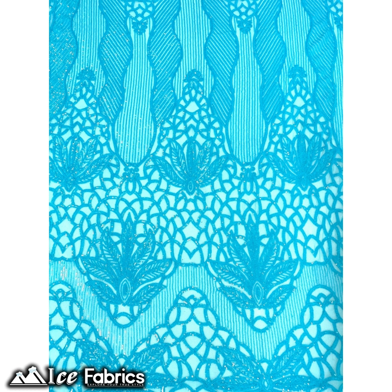 New Geometric 4 Way Stretch Sequin Fabric (20 Colors) ICE FABRICS Neon Turquoise