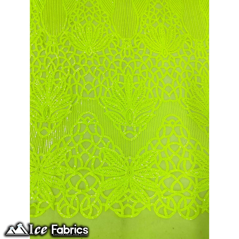 New Geometric 4 Way Stretch Sequin Fabric (20 Colors) ICE FABRICS Neon Yellow