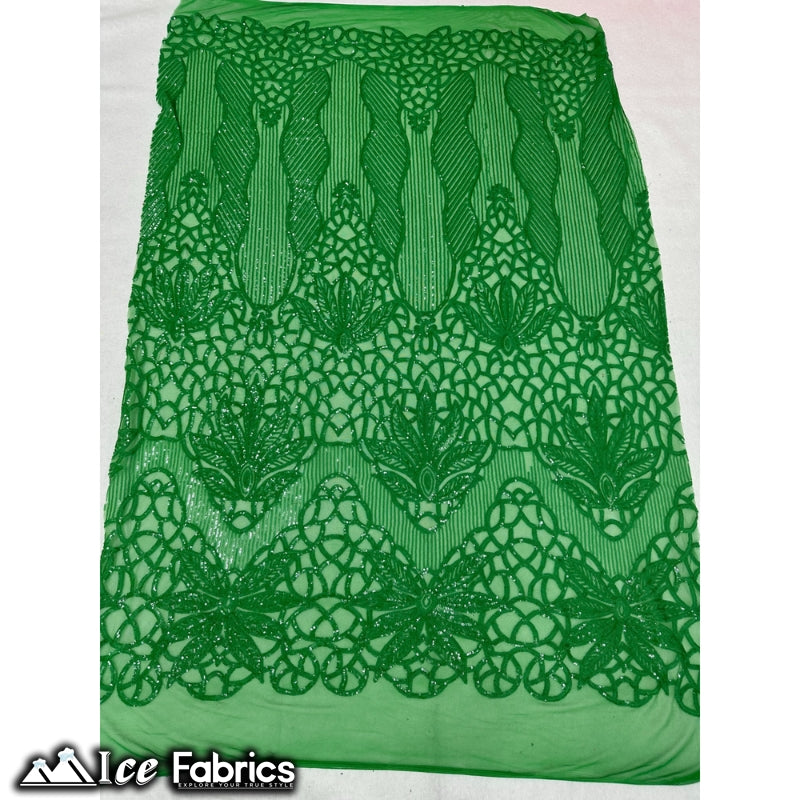 New Geometric 4 Way Stretch Sequin Fabric (20 Colors) ICE FABRICS Neon Kelly Green