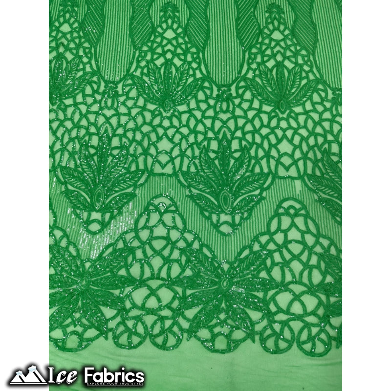 New Geometric 4 Way Stretch Sequin Fabric (20 Colors) ICE FABRICS Neon Kelly Green