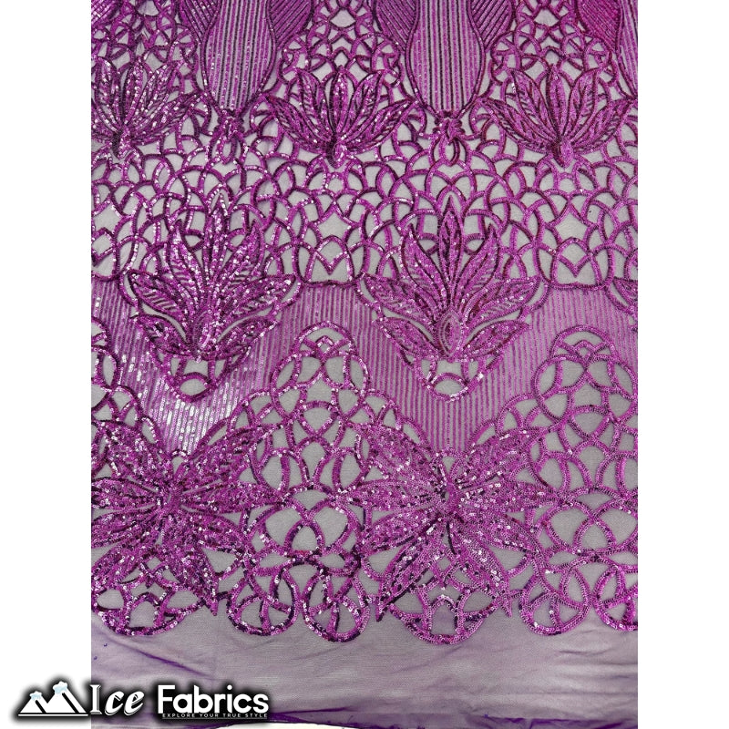 New Geometric 4 Way Stretch Sequin Fabric (20 Colors) ICE FABRICS Plum