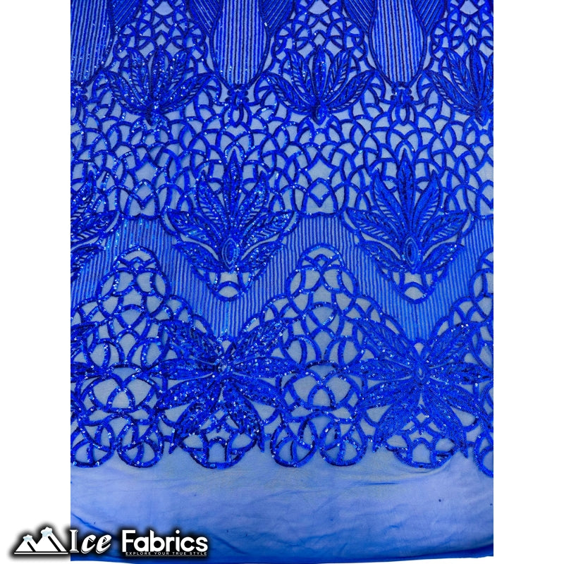 New Geometric 4 Way Stretch Sequin Fabric (20 Colors) ICE FABRICS Royal Blue