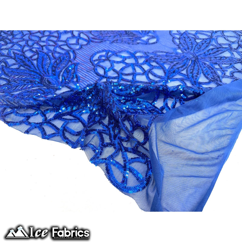 New Geometric 4 Way Stretch Sequin Fabric (20 Colors) ICE FABRICS Royal Blue