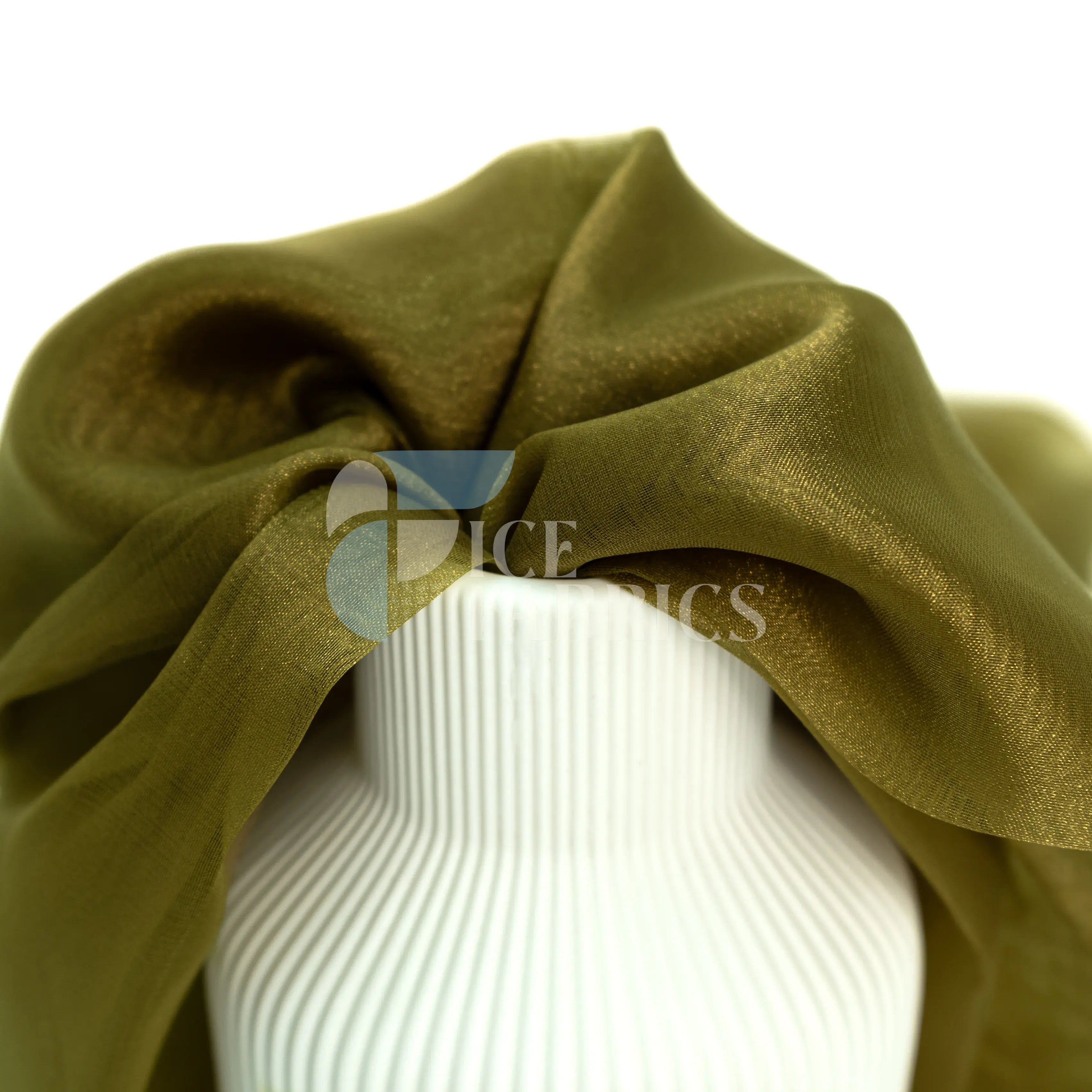 Olive Crystal Sheer Organza Fabric By The Yard