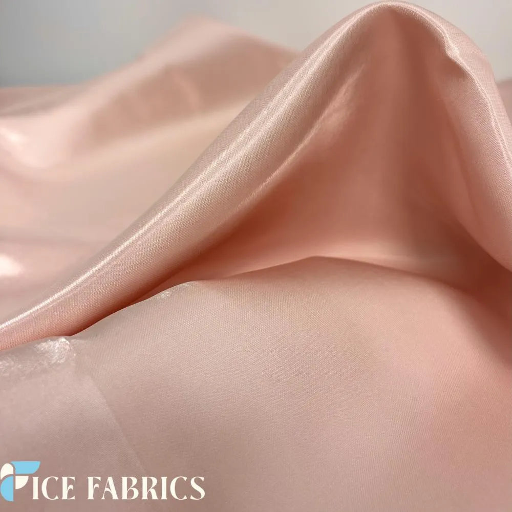 Peach Reflective Liquid Crystal Silky Satin Fabric