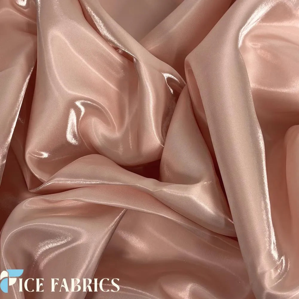 Peach Reflective Liquid Crystal Silky Satin Fabric