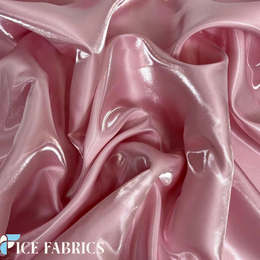 Pink Reflective Liquid Crystal Silky Satin Fabric