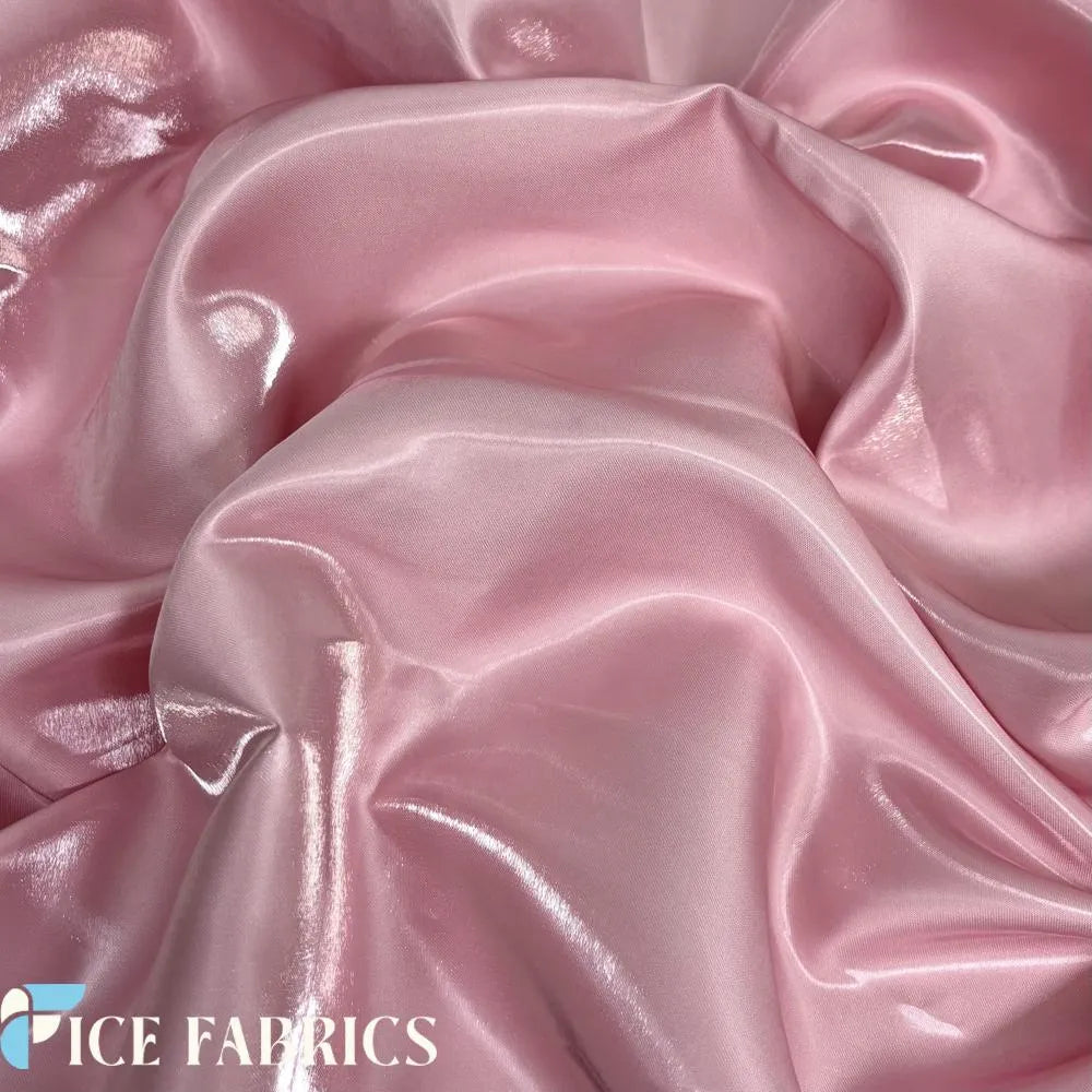 Pink Reflective Liquid Crystal Silky Satin Fabric